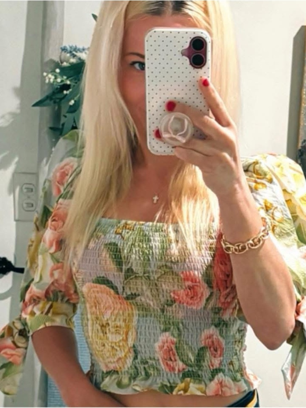EXPRESS Floral smocked blouse